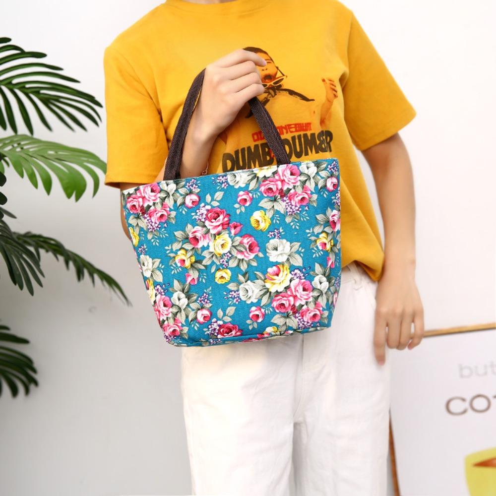 Printed Canvas Lunch Bag Oxford Cloth Rose Mommy Bag Portable Floral Tote Bag Travel