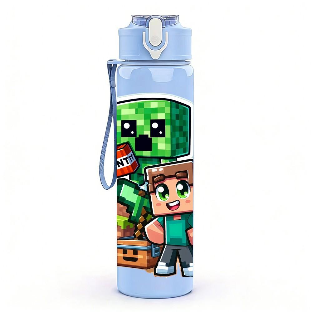 1PC Creeper Boy Game Character Duo 750ml Color Plastic Sports Water Bottle Leakproof Flip Straw Lid For Sports Office Home Use