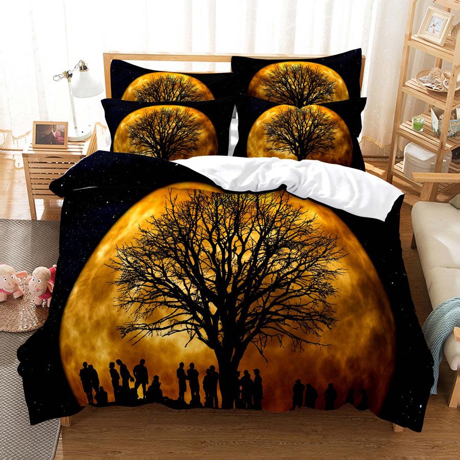 Couple Duvet Set King Queen Full-size 3D Moon Dance Elegant Polyester Duvet Set for Boys, Girls, Teenagers Bedding Set