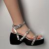 Fashion Narrow Strap Platform Women's Silver Sandals Casual Shoes Summer Party Dress Wedge Sandals