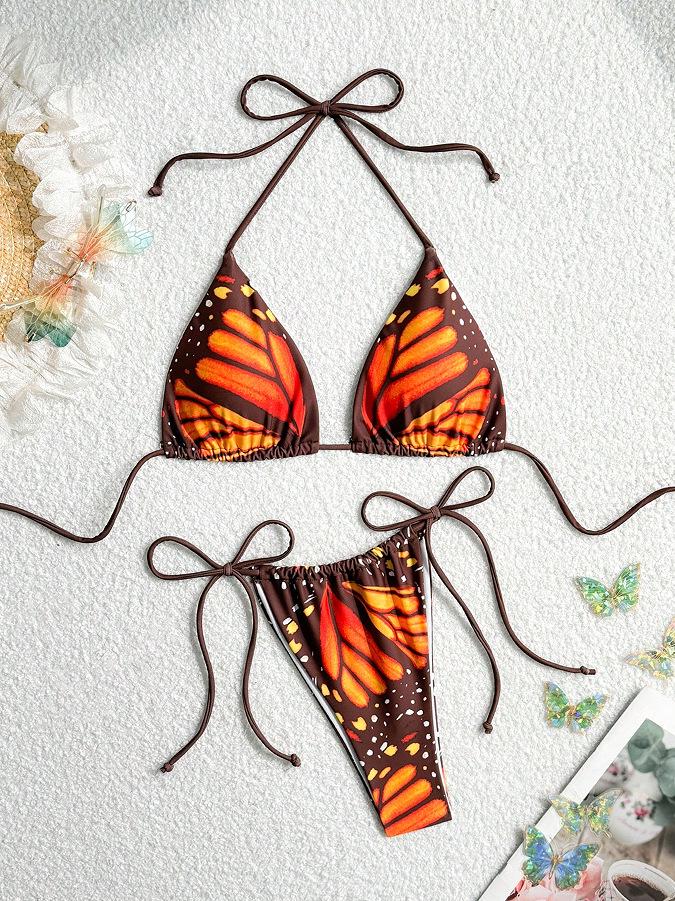 Women's Butterfly Print Halter Two-Piece Swimsuit - European and American Fashion, Hot Selling