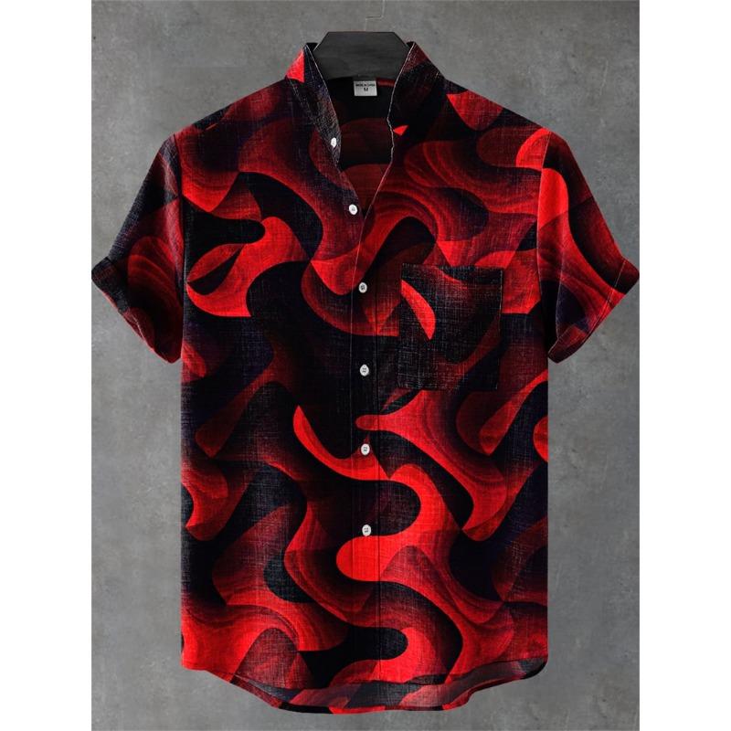 Men's Short Sleeve Shirt Vintage Ethnic Style Sunlight and Tree Illustration Art Snake Print Casual Linen Shirt