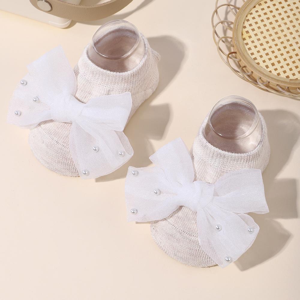 1 Pair of Lace Bow Socks Chiffon Pearl Delicate Breathable Socks Baby Girl Toddler Letter Socks