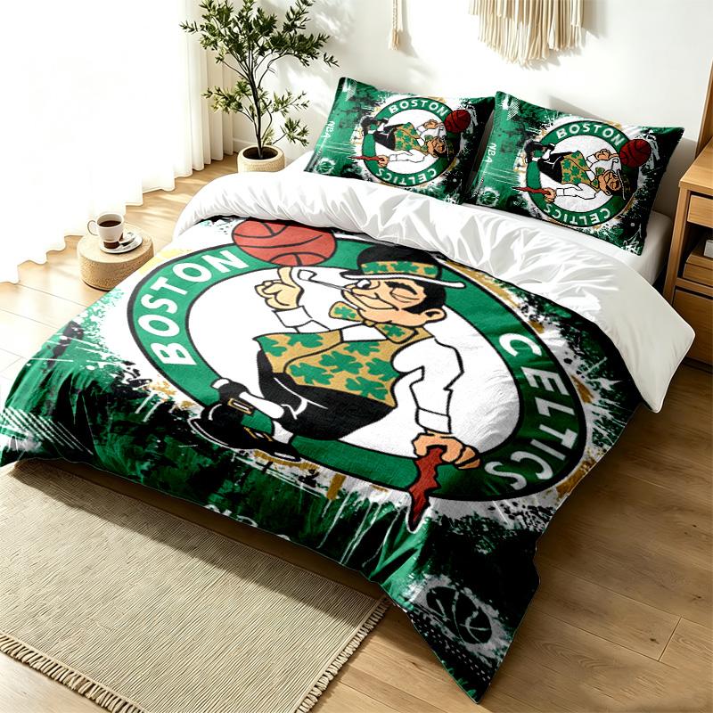 Boston Celtics 3pc Duvet Cover Set Simple Modern Bedding Set Wrinkle Resistant Soft Fabric All Season Use a perfect gift