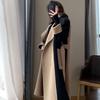 Women's Black Faux Woolen Color-Blocked Patchwork Coat - Hepburn Style, Petite, High-End Korean Design for Autumn/Winter