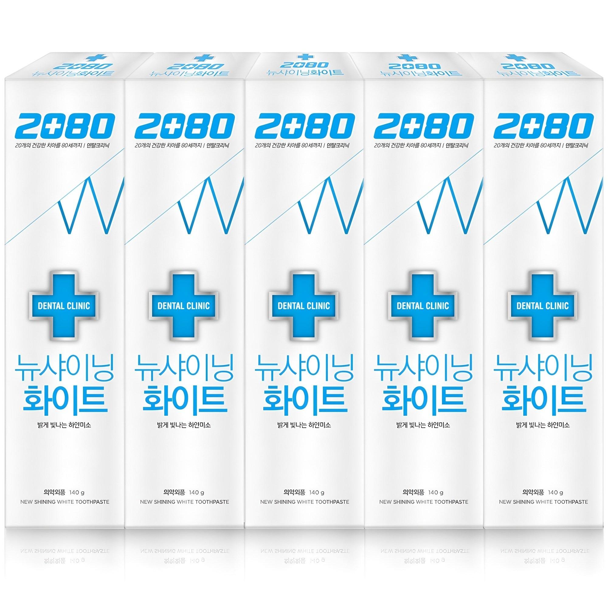 2080 Dental Clinic New Shining White Basic Toothpaste Whitening Care 140g x 5
