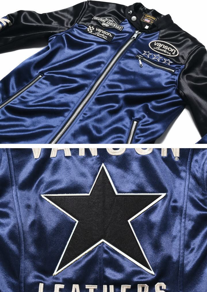 By Our Riders One Star Embroidery Patch Bonding Riders Jacket Navy X [Banson] [Custom-ordered Store] & JFV-801-DNAVY-BLACK (XXL, D. Black)