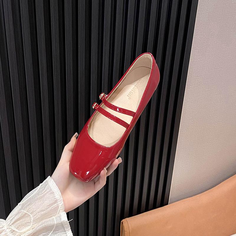 Fashion Double Belt Strap Mary Janes Woman Lolita Ballets Shoes Ladies Japanned Leather Flats Female Round Toe Brides Wedding Ballerinas