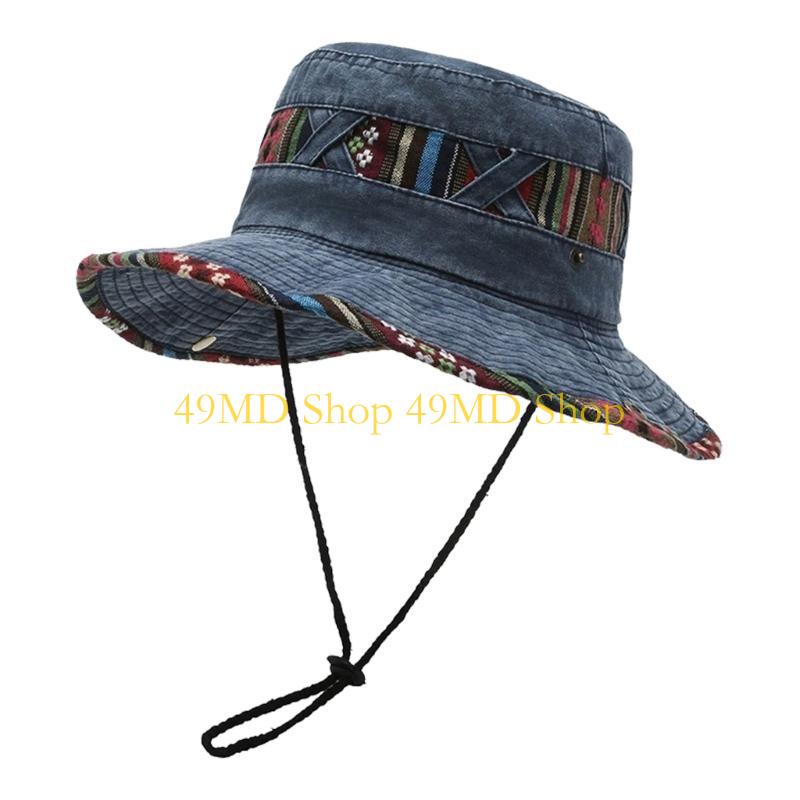 49MD National Fisherman Hat Ethnic Print Cotton Blend Foldable Summer Beach Parties Cap