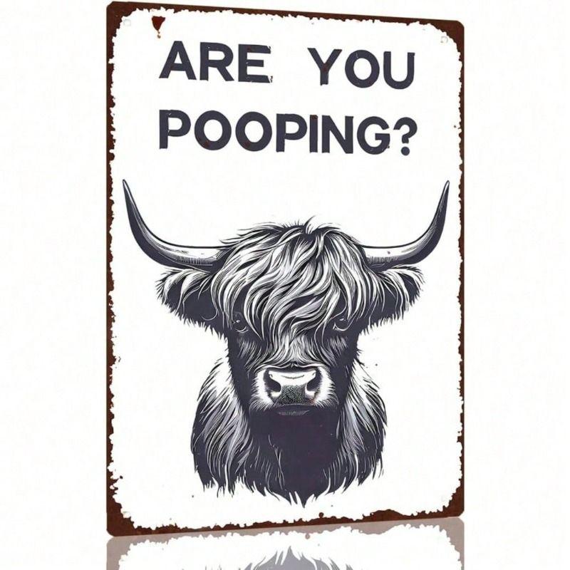 

Vintage Cow Bathroom Metal Poster, Humorous Wall Decor for Toilet