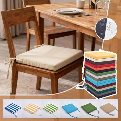 Solid Color Square Cushions Outdoor Waterproof Patio Cushions Striped with Binding Strap for Garden Sofa Chair Seats Decoration