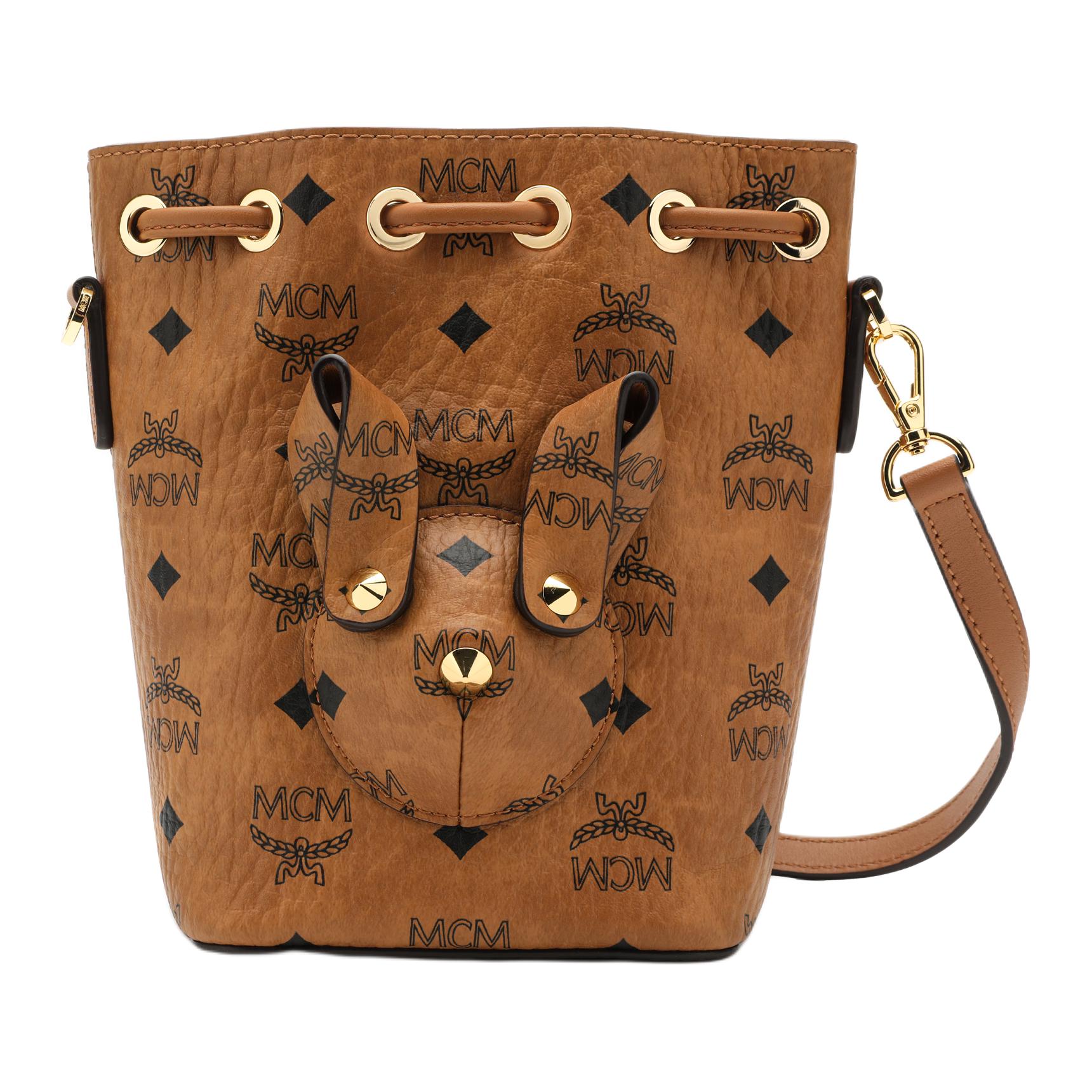 

New MCM Visetos Nappa Leather Bucket Bag Handbag Extra Mini Women s Brown & Cognac MWDBSXL02CO001 13.0*8.4*19.1CM