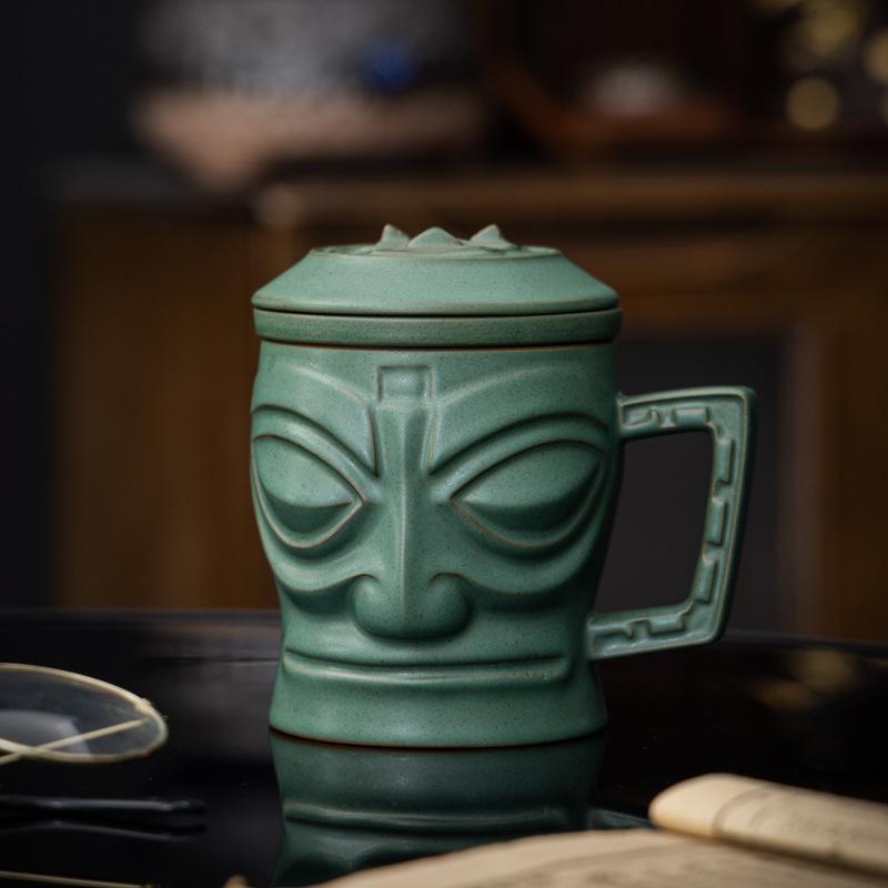 Sanxingdui mask office cup merchandise souvenir ceramic tea set business company activities museum collection gifts