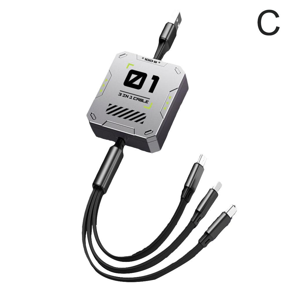 

3 в 1 USB Type C кабель для зарядки для iPhone 14 13 Micro USB для Samsung 100 Вт C телескопический тип M6E3 green-1.2m