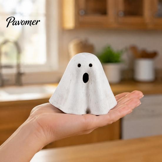 Decorative Ghost Statue Light Up Halloween Decoration, Cute Spooky Figurine with Unique Gift Warm LED for Indoor Mantel Fireplace Home Party