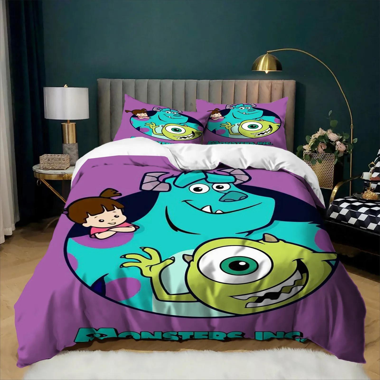 Prachtig 3D M-Monsters U-University Tieners Beddengoed Set Dekbedovertrek Kussensloop Kinderen Jongen Meisje 2/3-delige Set Huistextiel 135x200cm (3pcs)