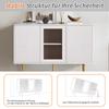 Sideboard mit 3 Türen, Kommode mit Glastür und Metalfüßen Buffetschrank für Esszimmer Wohnzimmer oder Flur, 120x38 x79.5 cm, Weiß