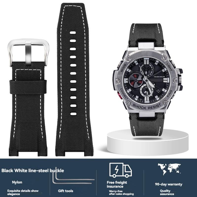 Italian Cowhide Leather & Nylon Strap for Casio G-SHOCK GST-S130 S110 S120 W 130LB 100 W300, Men's GSR-B100 Replacement Band