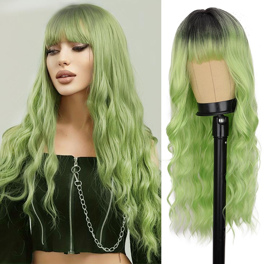 Long Auburn Wigs with Bangs Long Wavy Wigs for Women 26 Inch Copper Red Middle Part Copper Wavy Wig Natural Looking Synthetic Auburn Long Wig