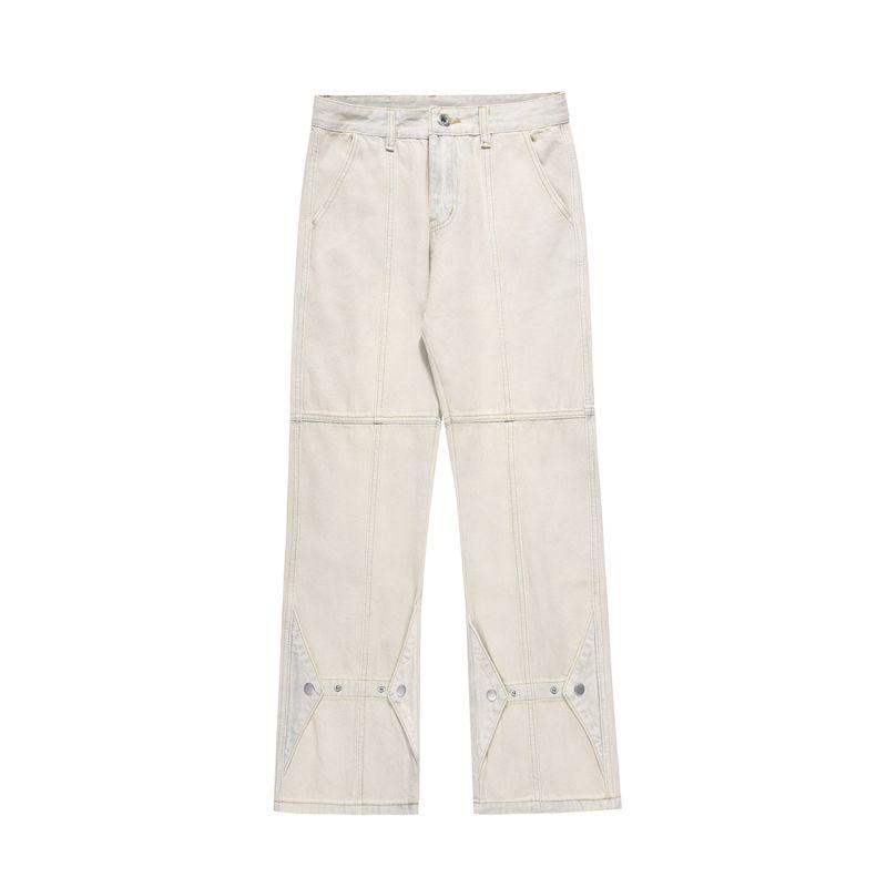 Gofb American Retro Washed Yellow Mud Jeans with Flared Design, Niche Button-Up Hip-Hop High Street Pants for Men