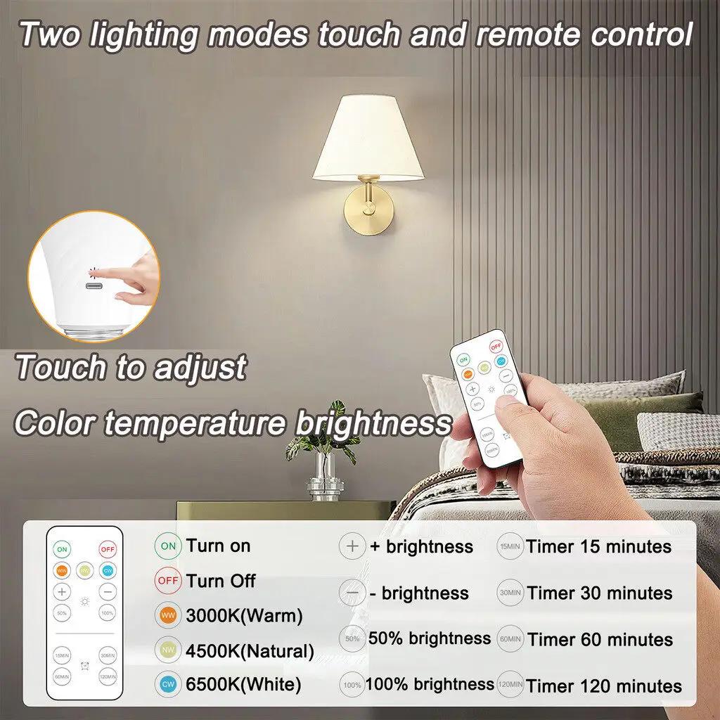 Latest 10W Light Bulb USB C Rechargeable with Remote Control Battery Powered Light Bulb E27 Touch Control Dimmable LED Bulb