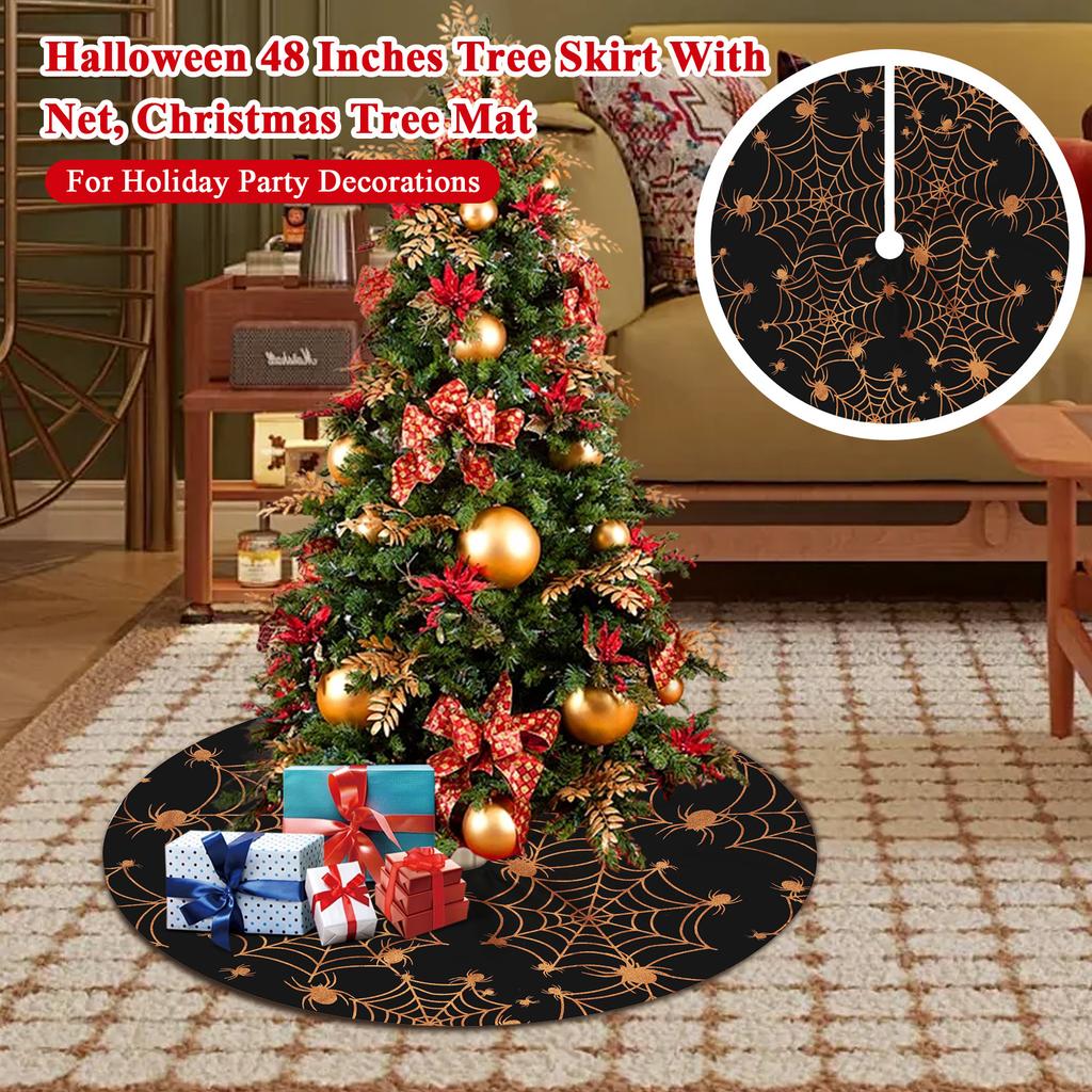 Halloween 36 Inches Tree Skirt With Net,Christmas Tree Mat For Holiday Party Decorations