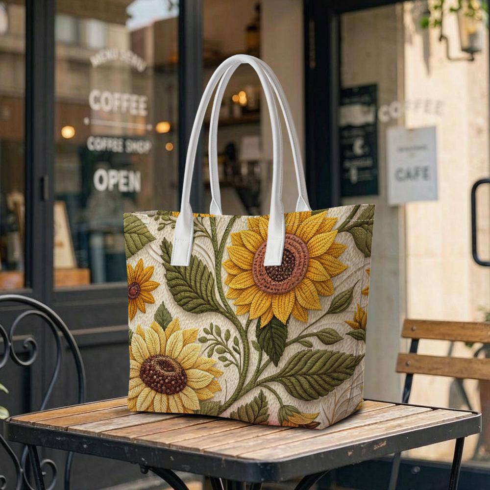 Sunflower Print Tote Bag Large Capacity Stylish Shoulder Bag for Daily Use