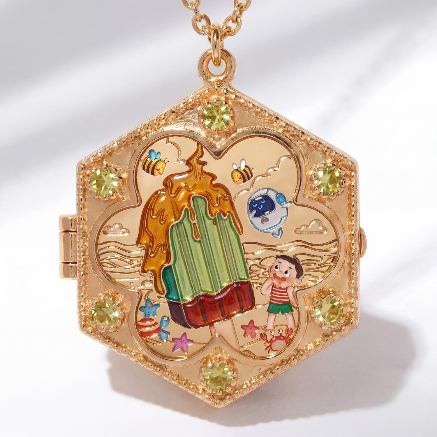 

Summer Hexagonal Closing Pendant Necklace Personalized Beach Seaside Popsicle Necklace