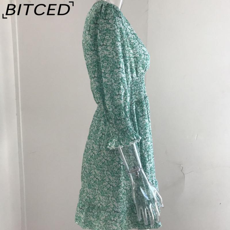 BITCED Summer Floral Print Mini Dresses Women Vintage Sexy A-Line V-Neck Half Sleeve Party Dress Female Casual Elegant Beach Dress