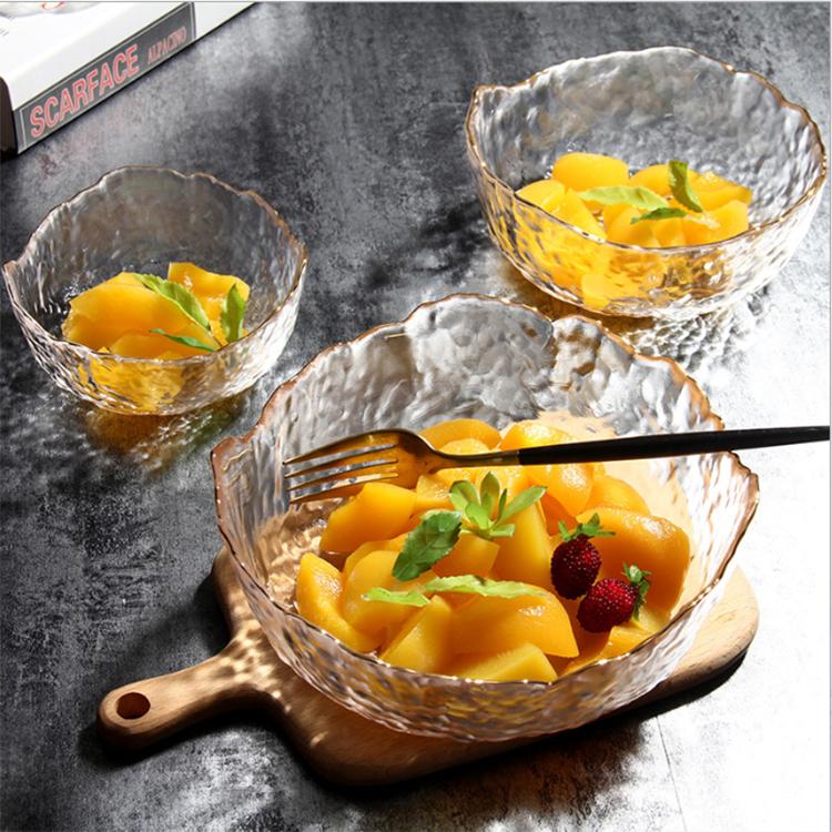 Professional  Preservation High Hammer Eye Grain Salad Glass Bowl with High Quality Gold Rim Bowl