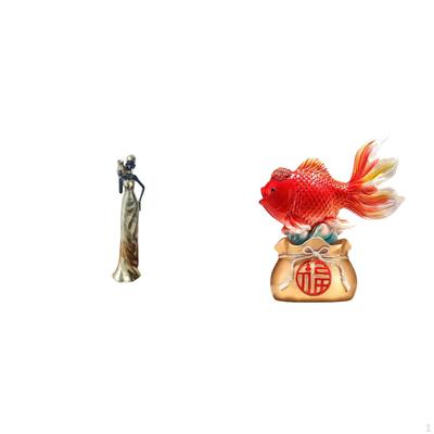 African Tribal Lady Sculpture with Feng Shui Koi Fish Figurine Lightweight Decorative Statue for
