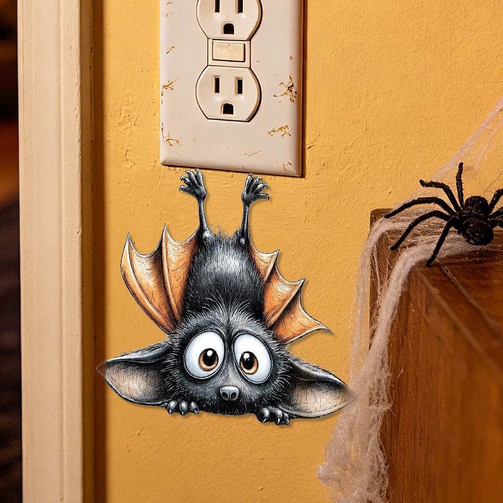 Halloween Cartoon Bat Stickers Cute Hanging Upside Down Waterproof Decor for Haunted House Escape Room Setup