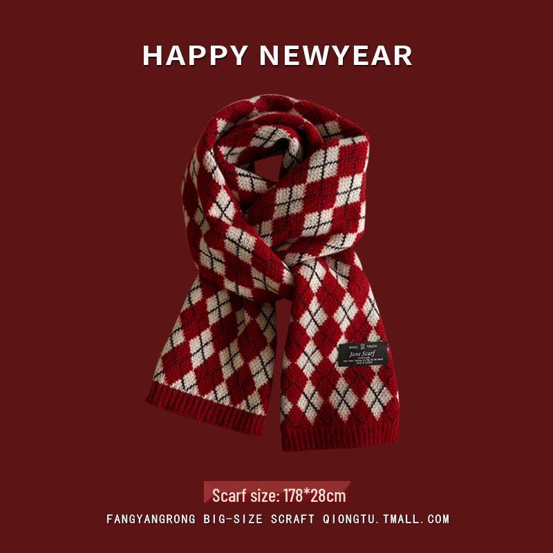 Women's Red Angora Wool Knitted Scarf - Autumn & Winter 2025 Style