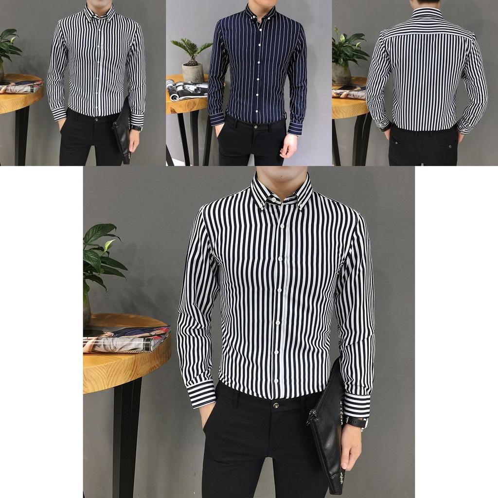 Stylish And Classy New Large Vertical Stripes Long-sleeved Shirt For Men