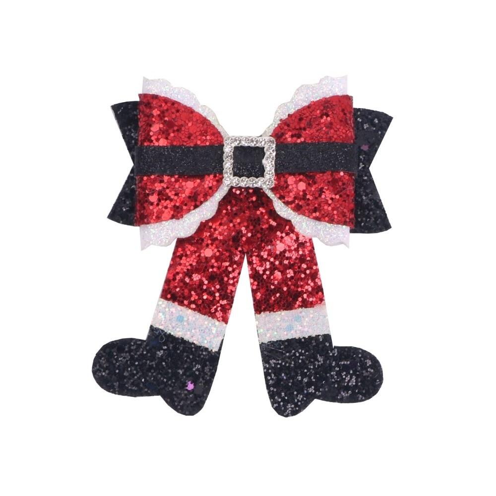 Sequin Christmas Bow Hair Clip Red Bow Side Clip Barrette Christmas Boot Hair Clip Women Girls
