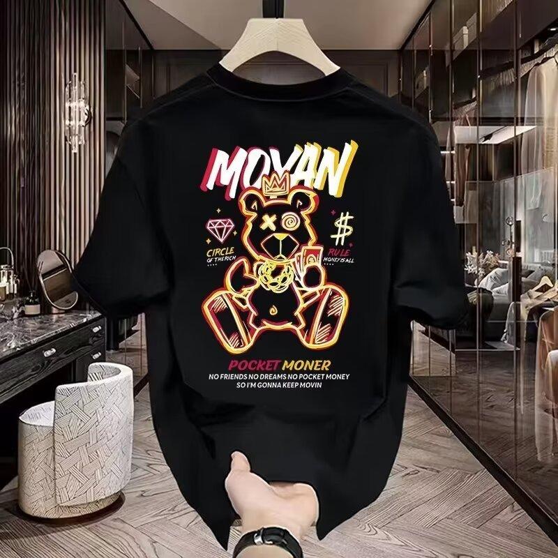 

2025 new men s printed t shirt summer 100% cotton trend Instagram printed teenagers everything with loose top S