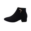 Autumn and Summer Footwear Short Boots with Thick Heels Zippers Frosted Short Boots Pointed Single Boots for Women.