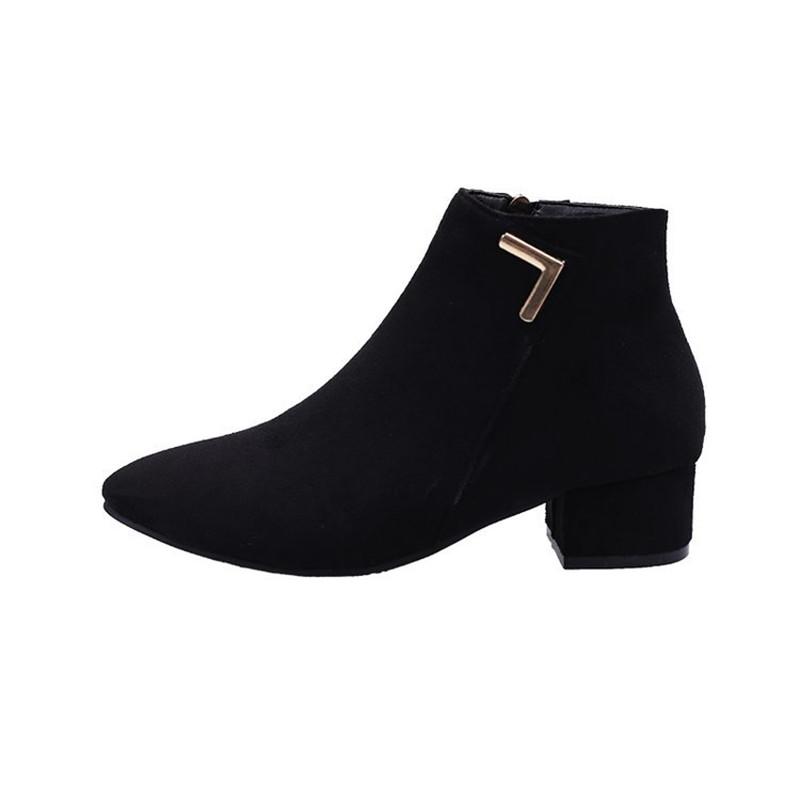 Autumn and Summer Footwear Short Boots with Thick Heels Zippers Frosted Short Boots Pointed Single Boots for Women.