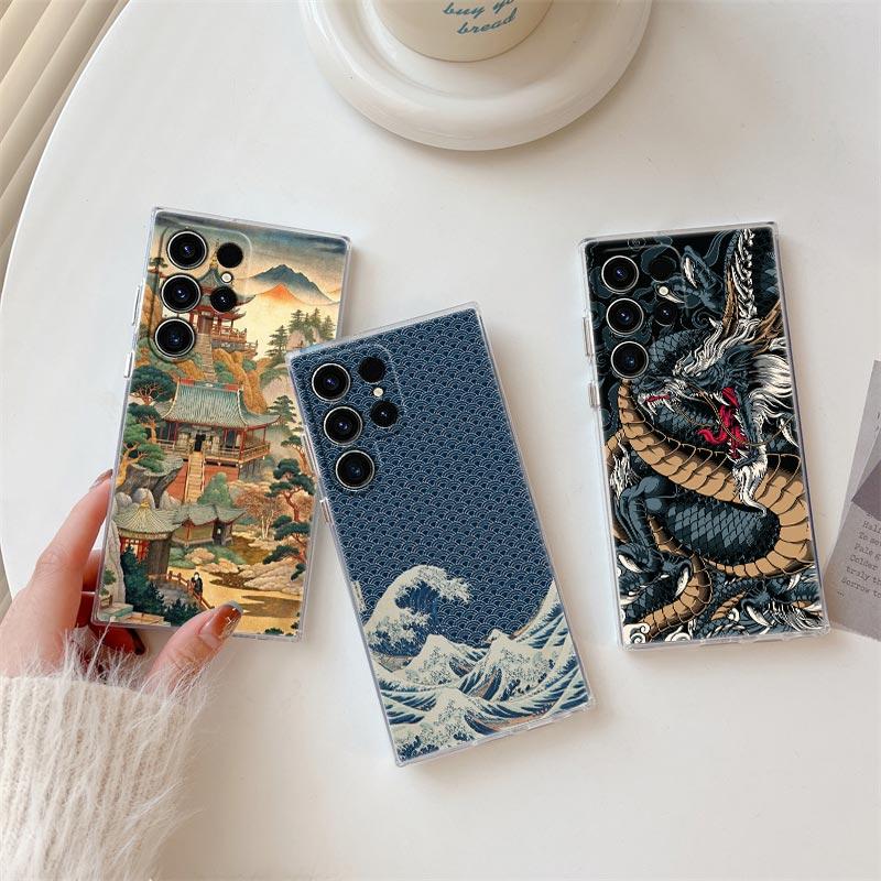 Big Wave Dragon God Sea S25FE Clear Case For Samsung Galaxy S26 S25 S24 S23 Ultra S20 S21 FE S22 Plus S26 Ultra Soft Phone Cover