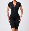 Women's Waist-Hugging Open-Neck Short-Sleeve Mesh Patchwork Yoga Jumpsuit - Fitness Sportswear