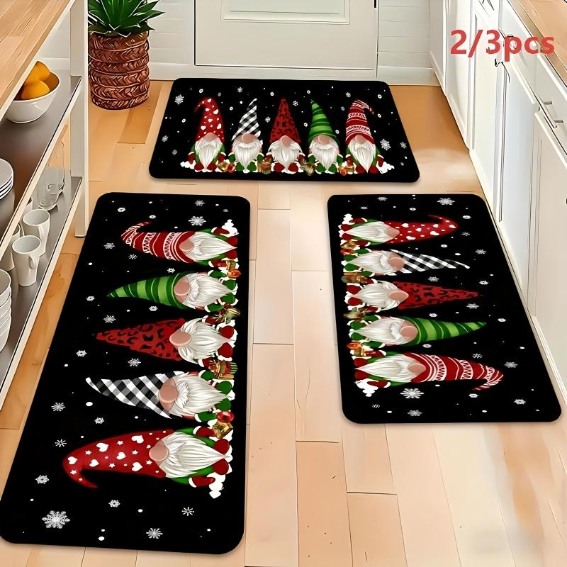 Christmas Plaid Tree Snowman Snowflake Kitchen Rug Set Non Slip Washable Floor Mat Indoor Holiday Decor