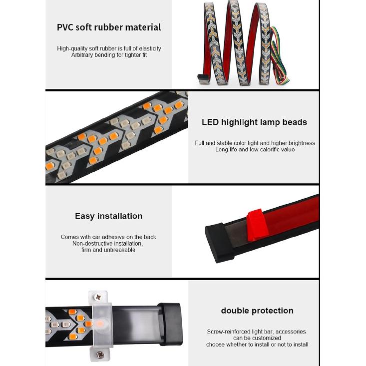 TOPKU LED Pickup Truck Tail Light Strip,Truck Tailgate Dynamic Light Bar, 60" Flexible Flowing drl Strip Bar with Red Brake Amber Turning Signals