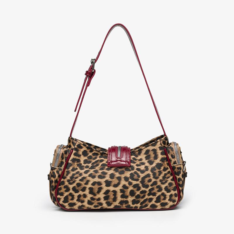 Pu Leather Leopard Print Crossbody Bag With Rivets And Tassels For Daily Use
