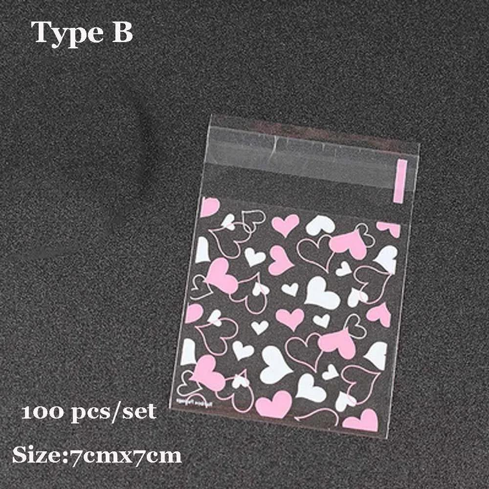 100 Pcs/set Cute Heart Printed Gift Packing Bags Baking Biscuit Food Candy Mini Packaging Bags