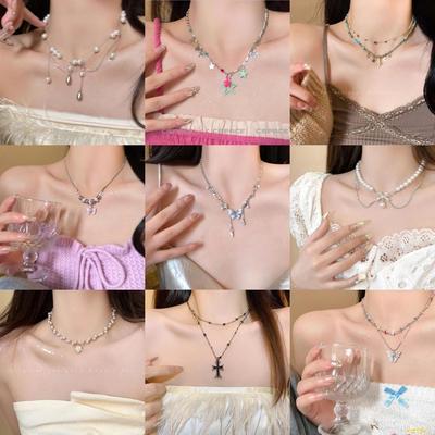 Elegante funkelnde Diamant Schmetterling Perlenkette - Damen 2024 vielseitige Schlüsselbeinkette, leichtes Luxusaccessoire im trendigen Stil