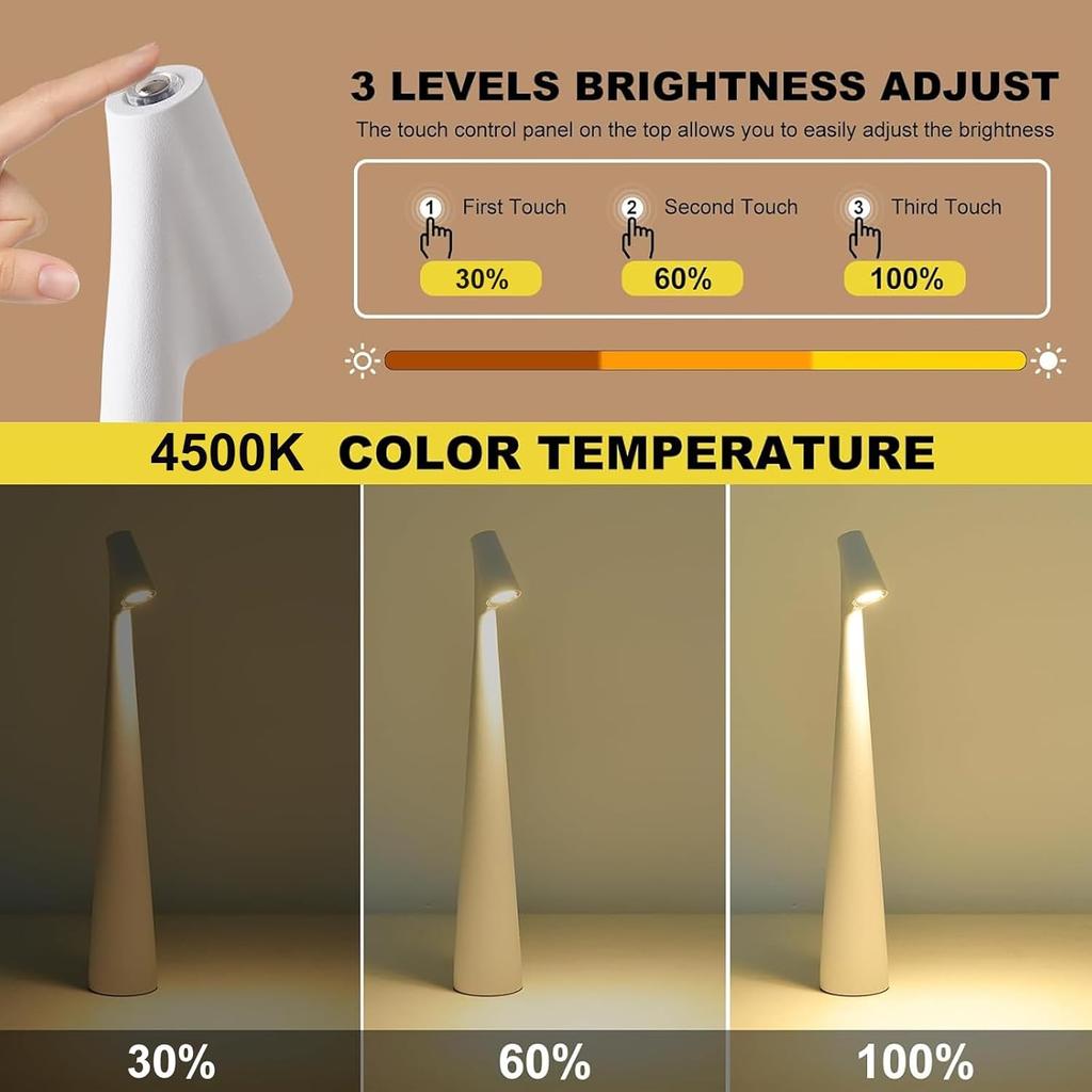 Touch Control LED Table Lamp Desktop Night Light Rechargeable Wireless Reading Lamp for Restaurant Hotel Bar Bedroom Decor Lamp