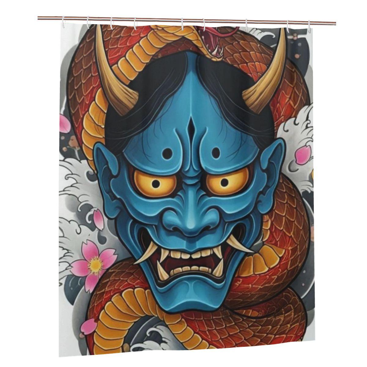 

Oni Demon Gaiter Japanese Samurai Ronin Face Shower Curtain Bathroom Polyester Waterproof Bath Curtains With Hooks W60H190(CM)-1 Pcs