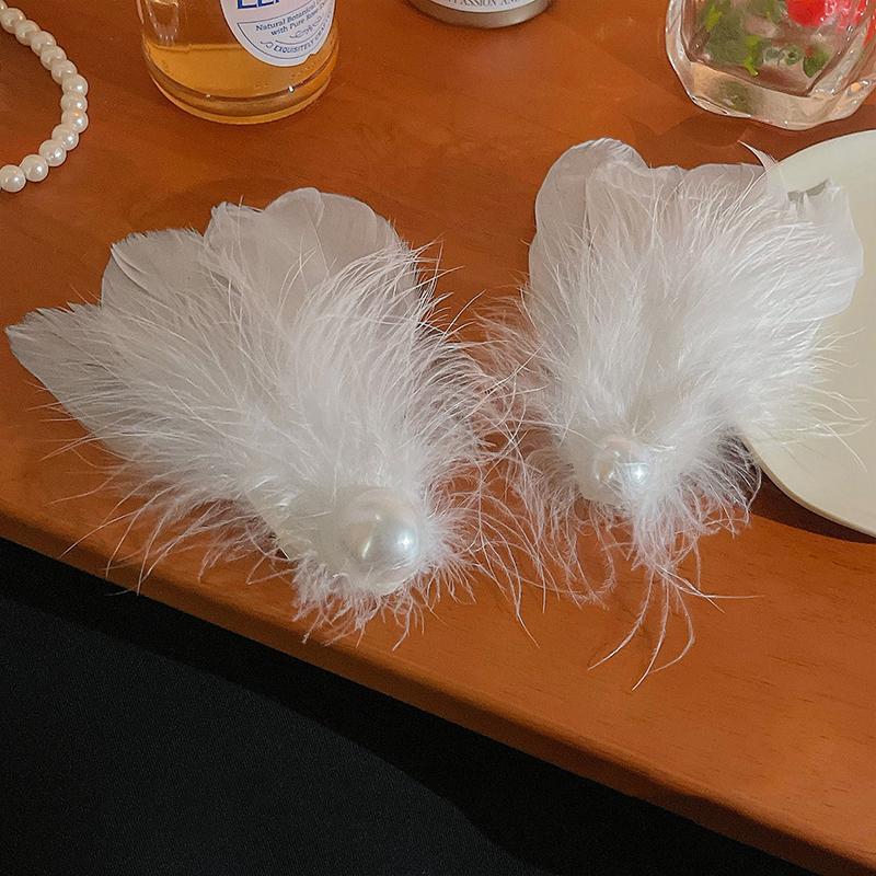 White Swan Feather Headdress Hairpin Halloween Clip Fairy Fluffy Hair Accessories Female Hanfu Plush Accessories Side Clip