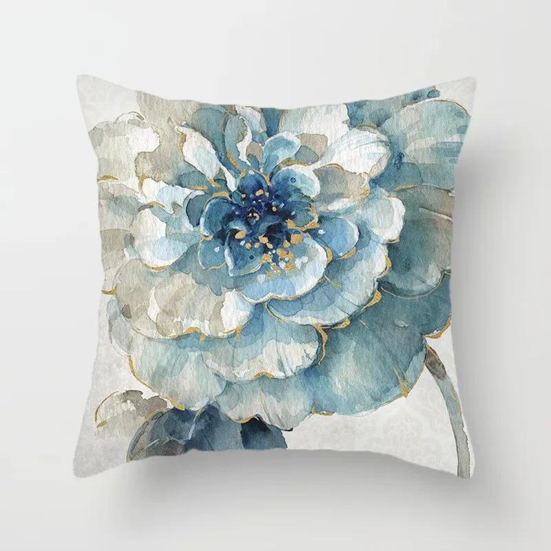 Blue Flower and Bird Print Decorative Pillowcase Living Room Office Ornaments Home Pillowcase