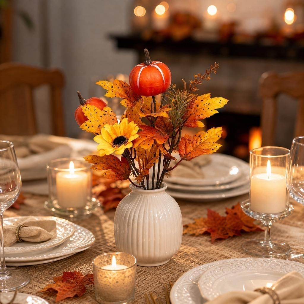 12pcs Fall Floral Picks 7 5 9 5 Inch Pumpkin Picks Maple Leaf Stems Artificial Fall Flower for Halloween Thanksgiving DIY Table Centerpiece Home Decor